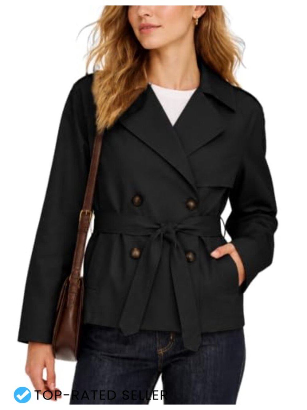 Cropped Double Breasted Belted Trench Coat Lightweight Short Jacket